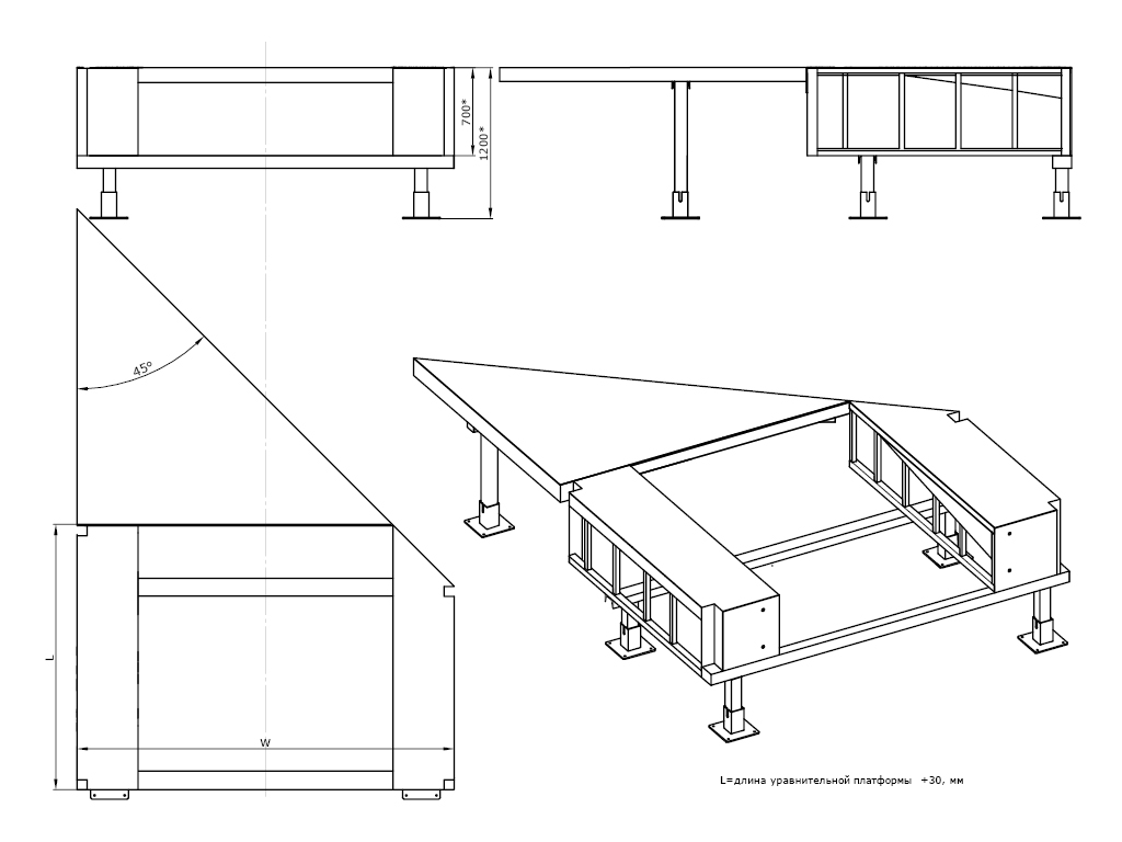 Модель фермы выносной fet 45. Ферма выносная косая (45°) под уравнительную платформу с выдвижной аппарелью встроенного типа.